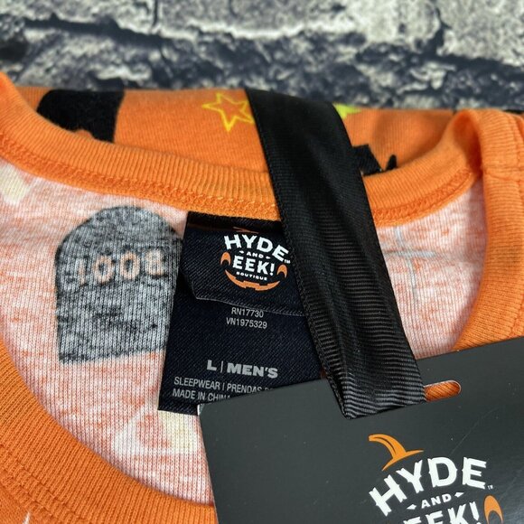 Hyde & Eek Men's Large Orange 2-Pc Halloween PJ Set bat Candy Spider Boo - Picture 4 of 7